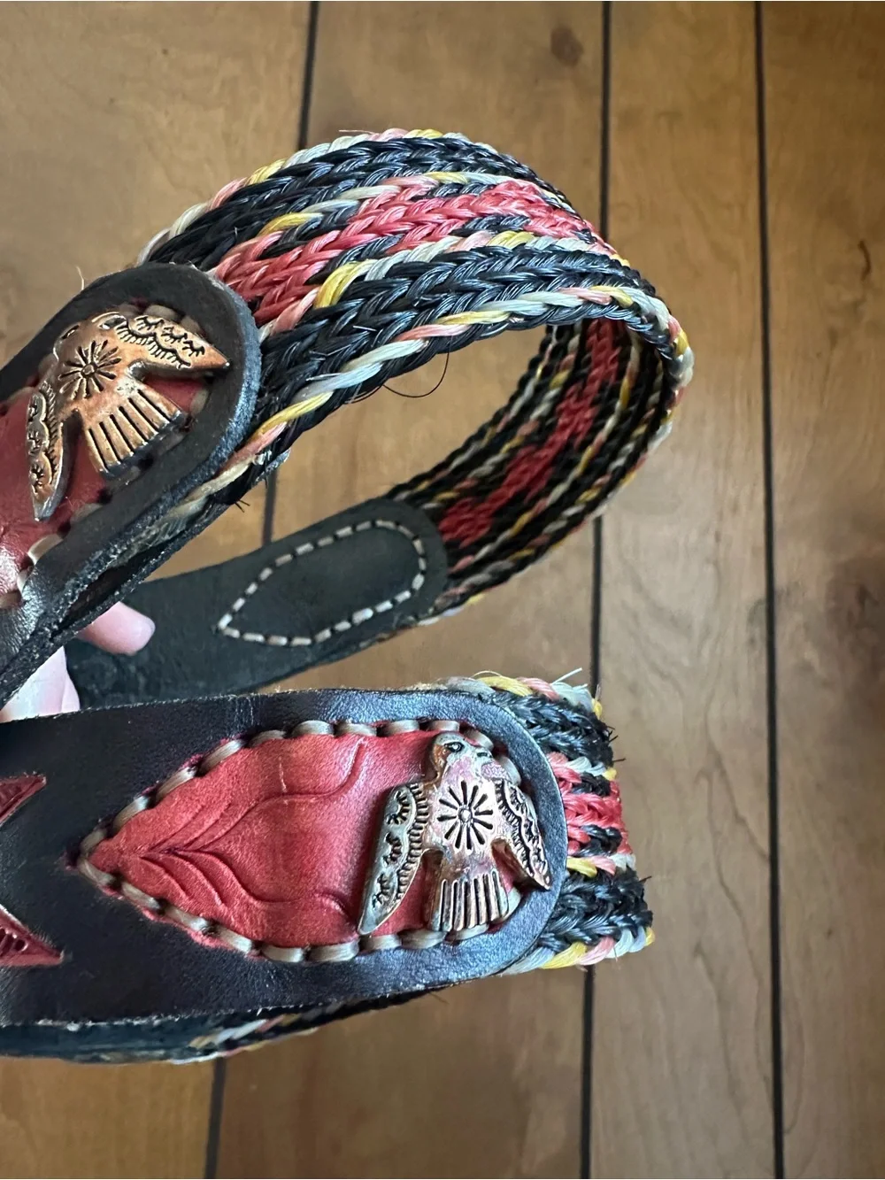Vintage Woven Horsehair Leather Thunder Bird Accent Belt